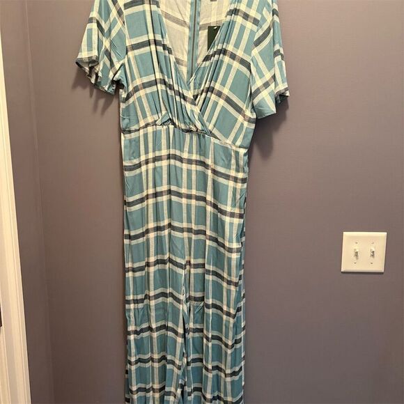 Wild Fable Pants - Wild Fable Women's L Blue Plaid Jumpsuit Wide-Leg Casual One-Piece